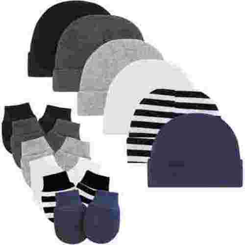 FOREEMME Newborn Baby Boys Hat & Mitt Set, Cotton Beanie Skull Caps for 0-6 Months