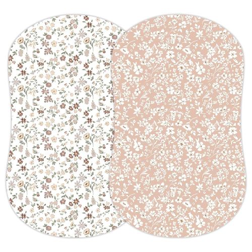 Baby Bassinet Sheets Girl (Fleurette) 2-Pack - Fitted Bedside Bassinet Sheets - Buttery Soft Cotton Blend for Standard Mattress Pad - Compatible with Halo BassiNest