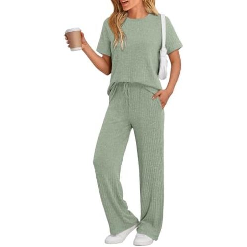 LILLUSORY 2 Piece Lounge Sets for Women Matching Summer Outfits Casual Ribbed Knit Pajamas Wide Leg Pants Trendy Clothes 2025