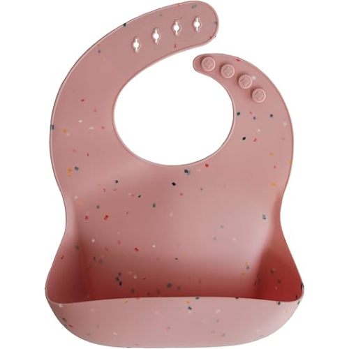 mushie Silicone Baby Bib | Adjustable Fit Waterproof Bibs (Powder Pink Confetti)