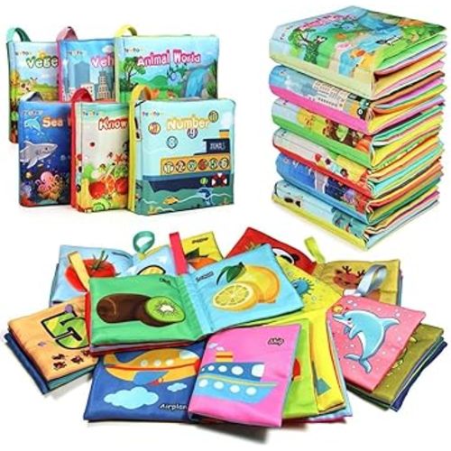 teytoy My First Soft Book,Nontoxic Fabric Baby Cloth Books Early Education Toys Activity Crinkle Cloth Book for Toddler, Infants and Kids Perfect for Baby Shower -Pack of 6