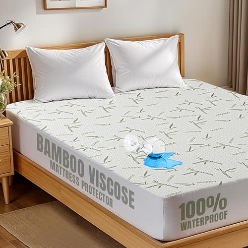 Utopia Bedding Waterproof Mattress Protector Queen Size, Viscose Made from Bamboo Mattress Cover 200 GSM, Fits 17 Inches Deep, Breathable, Fitted Style with Stretchable Pockets