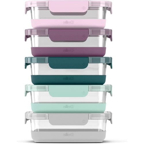 Ello Duraglass 3.4 Cup Meal Prep Sets 10Pc, 5 Pack Set- Glass Food Storage Container with Silicone Boot and Airtight BPA-Free Plastic Lids, Dishwasher, Microwave, and Freezer Safe, Garden Goals