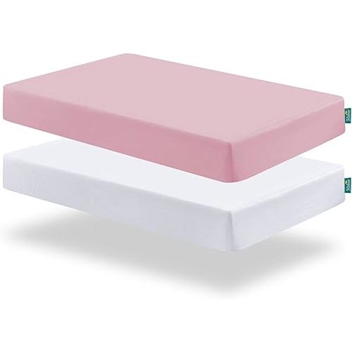 Biloban Fitted Crib Sheets for Standard Crib Mattress, 2 in One Pack Ultra Soft Baby Sheets for Crib, Machine Washable, Microfiber, White & Pink