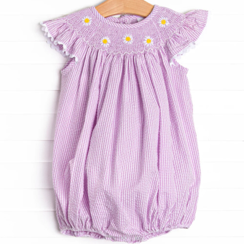 Daisies Go By Smocked Bubble, Lavender – Stitchy Fish