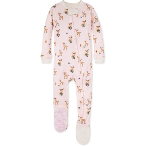 Burt's Bees Baby Baby Girls Sleeper Pajamas, 100% Organic Cotton, One-piece PJs, Diagonal Zip Up Jumpsuit, Snug Fit Footie