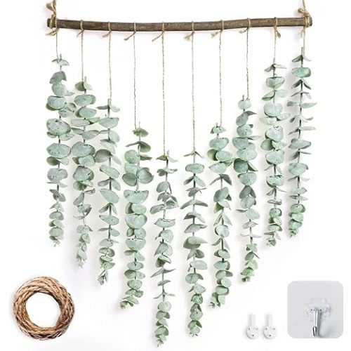 Artificial Eucalyptus Wall Hanging Decor - Fake Eucalyptus Leaves Greenery Eucalyptus Vines Wall Hanging Plants - Farmhouse Rustic Boho Wall Decor for Bathroom Bedroom Livingroom Decorations
