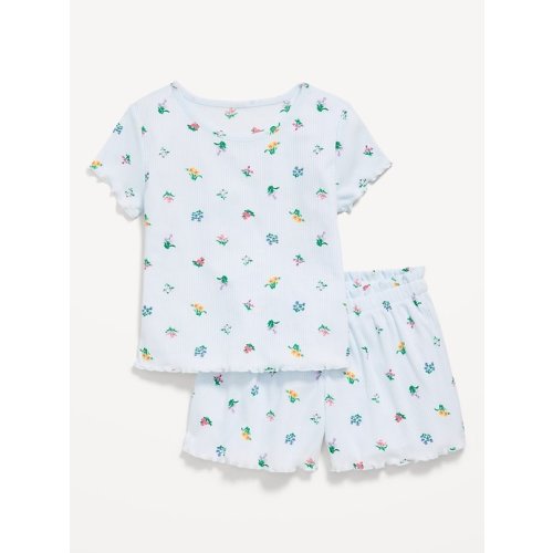 Ribbed Lettuce-Edge Pajama Top and Shorts Set for Girls