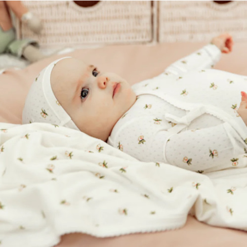 Floral Print Pointelle Blanket