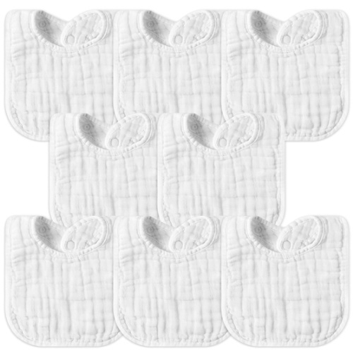 GROBRO7 8Pcs Muslin Baby Bibs Soft Cotton Adjustable Snap Drool Bib Absorbent Breathable Feeding Bibs for Teething Drooling