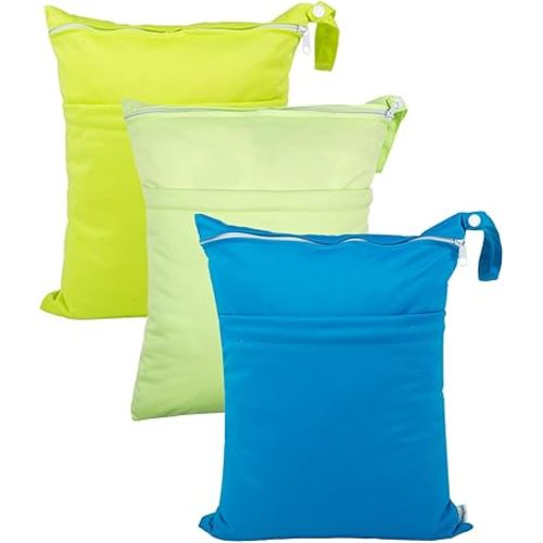 babygoal Wet Dry Bags 3 Pack for Baby Cloth Diapers, Washable Travel Bags, Beach, Pool, Gym Bag for Swimsuits & Wet Clothes with 2 Pockets 3LN10