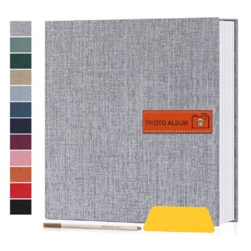Bevtee 60 Pages Large Photo Album Self Adhesive 4x6 5x7 8x10 Scrapbook DIY Picture, with Pen and Plastic Board,Perfect for Moms, Families, Babies, and Weddings, Grey, 13" x 12.6"