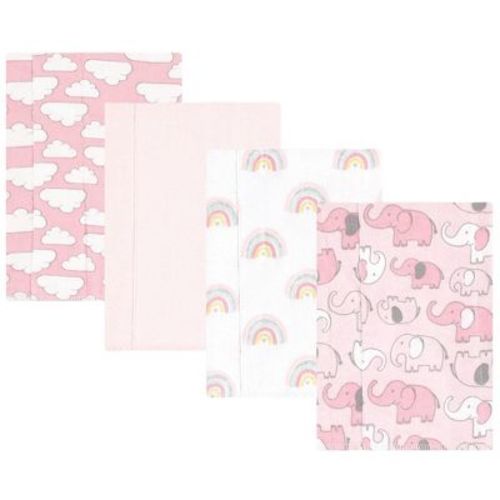 Hudson Baby Infant Girl Cotton Flannel Burp Cloths, Girl New Elephant 4-Pack, One Size