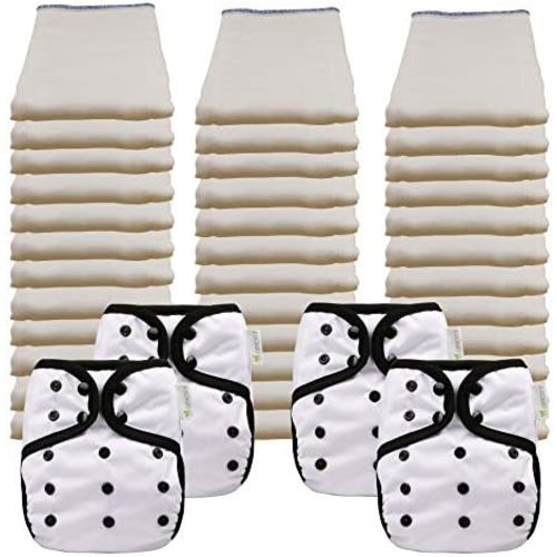 OsoCozy Economy Prefold Cloth Diaper Package - 3 Dozen Unbleached 100% Cotton Prefold Diapers & 4 One-Size Diaper Covers