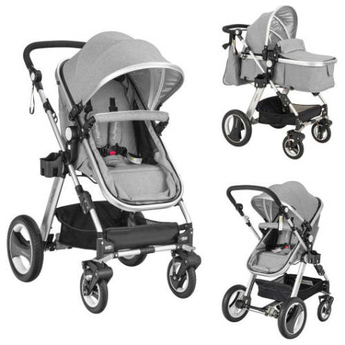 Folding Aluminum Baby Stroller Baby Jogger With Diaper Bag-Gray