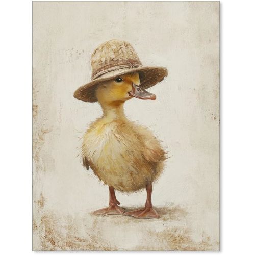 Rustic Farm Duck Poster Vintage Farmhouse Animal Wall Art Cute Duckling Portrait Canvas Painting Prints for Nursery Kid Room Wall Decor 12x16 inch Unframed