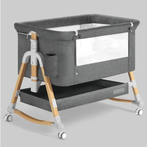 HARPPA Cuddly Signature | 3-in-1 Rocking Baby Bassinet & Bedside Sleeper with Anti-Reflux Mattress for Newborns | Attaches to Bed, Adjustable Height, Tool-Free Setup, Portable Wheels, CPSC Certified, Gentle Rocking Motion | Ideal for Infants, Safe Co-Slee