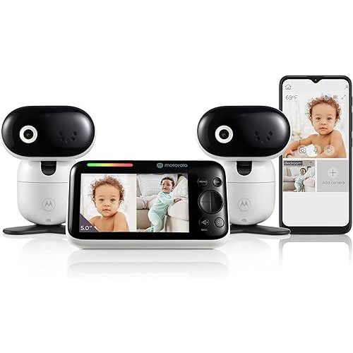 Motorola PIP1510 - Dual 5" Screen Camera & Video Baby Monitor W/App Connectivity, Two-Way Audio & 1000ft Range - Split Screen Viewing, Remote Pan-Tilt-Zoom, Room Temp, & Lullabies