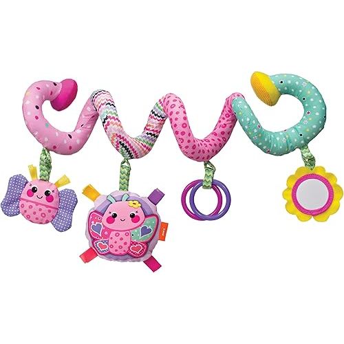 Infantino Stretch & Spiral Activity Toy - Textured Play Activity Toy for Sensory Exploration and Engagement, Ages 0 and Up, Pink Farm, 1 Count (Pack of 1)