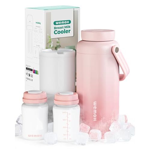 WEMOH Breast Milk Cooler Bottle-24H Double-Layer Cooling, TSA Approved, 2 Leakproof Bottles & Ice Packs, (Non-Toxic BPA) for Travel, Work, Night Pumping, Gift for New Moms (Pink)