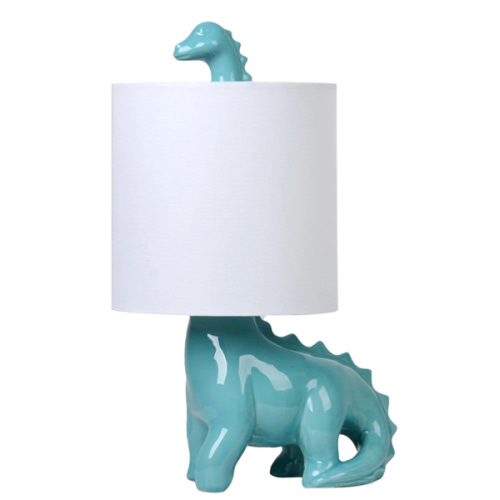 Tiny Dreamers Teal Ceramic Dinosaur Lamp with Shade, 17"