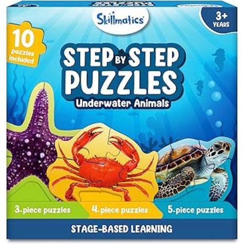 Skillmatics Step by Step Puzzle - 41 Piece Underwater Animal Jigsaw & Toddler Puzzles, Educational Montessori Toy for Boys & Girls, Gifts for Kids Ages 3, 4, 5 and Up