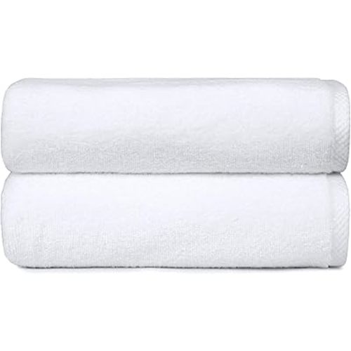 Amazon basics 2 piece Lightweight quick-dry bath towel, 100% cotton, White, 54" x 30"