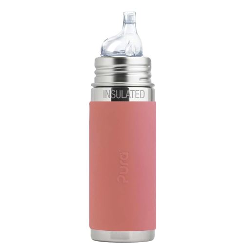 Pura Kiki 9oz/260ml Stainless Steel Insulated Sippy Bottle w/Sleeve, Plastic-Free, MadeSafe Certified, Medical-Grade Silicone Sipper Spout Fast Flow for Kids, Toddlers, Babies & Infant – Rose