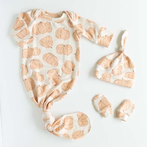 Pumpkin Baby Knotted Gown and Hat Set
