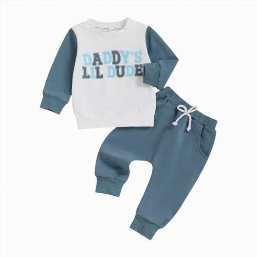 Kedxroy Toddler Baby Boy Clothes Boy Fall Winter Outfit Long Sleeve Letter Sweatshirt Plaid Jogger Pants Newborn Set(Z06-Blue,0-6 M)
