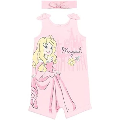 Disney Princess Rapunzel Ariel Belle Jasmine Aurora Baby Girls Snap Romper and Headband Newborn to Toddler
