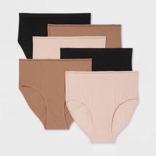 Women's 6pk Cotton Stretch Briefs Underwear - Auden™ Assorted Neutral S: High Rise, Pull-On, Solid Pattern, Midweight Fabric