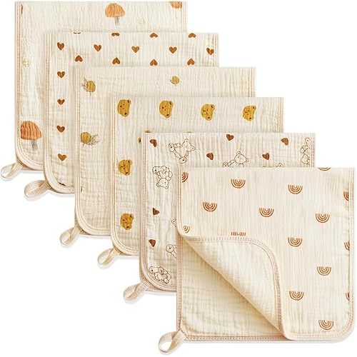 Premium Cotton Muslin Burp Cloths for Baby - Ultra Soft Washcloths, Large 20 x 10 Inch, 6 Thicken Absorbent Layers - Newborn Burping Rags and Face Towels (6 Pack)