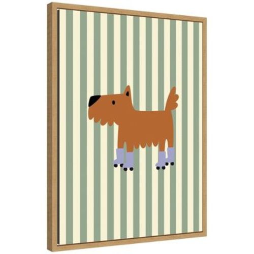 Kate and Laurel Skating Dog by Laura Moss Framed Canvas Wall Art Print, Sylvie Natural, 18x24