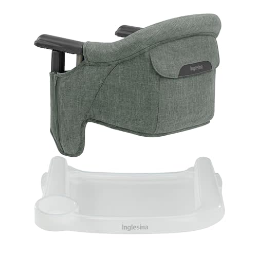 Inglesina Fast Table Chair - Pine Green Melange + Fast Dining Tray - Portable Baby High Chair - for Babies & Toddlers up to 37 lbs - Fits Tables 0.8'' to 3.5'' Thick - Compact - Travel Bag Included