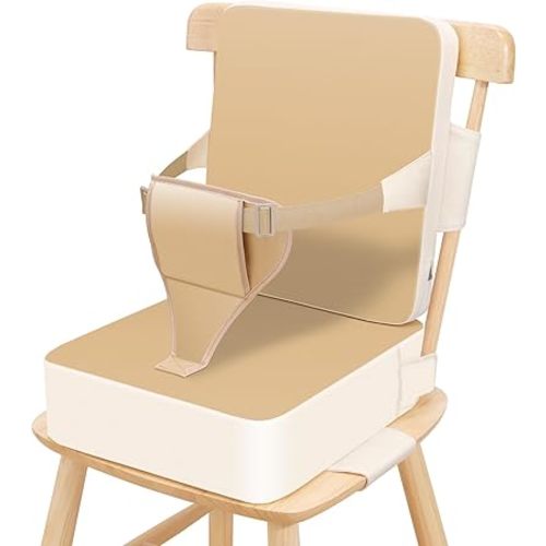 Toddler Booster Seat for Dining Table, Non-Slip Kitchen Chair Booster Seat with Backrest and Adjustable Straps, Portable PU Waterproof Travel Baby Booster Increasing Cushion