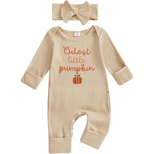 My First Halloween Baby Girl Outfit Cutest Pumpkin Long Sleeve Romper Jumpsuit Newborn Girl Outfits Clothes