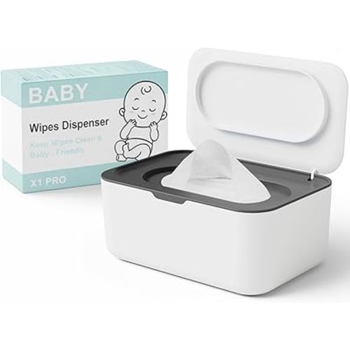 Wipes Dispenser, Wipe Holder for Baby & Adult, Seposeve Refillable Baby Wipe Container, Keeps Wipes Clean. Non-Slip, Easy Pull Wipes Pouch Case, Grey