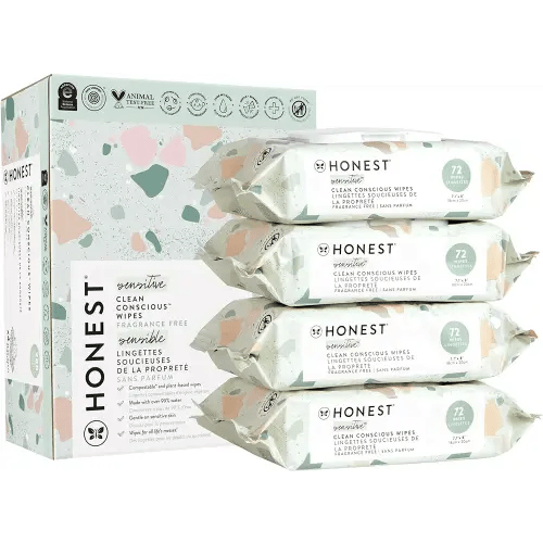 The Honest Company Clean Conscious Unscented Wipes | Over 99% Water, Compostable, Plant-Based, Baby Wipes | Hypoallergenic for Sensitive Skin, EWG Verified | Geo Mood, 288 Count