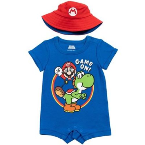 Super Mario Nintendo Mario Yoshi Newborn Baby Boys Romper And Bucket Sun Hat Blue / Red 0-3 Months : Target