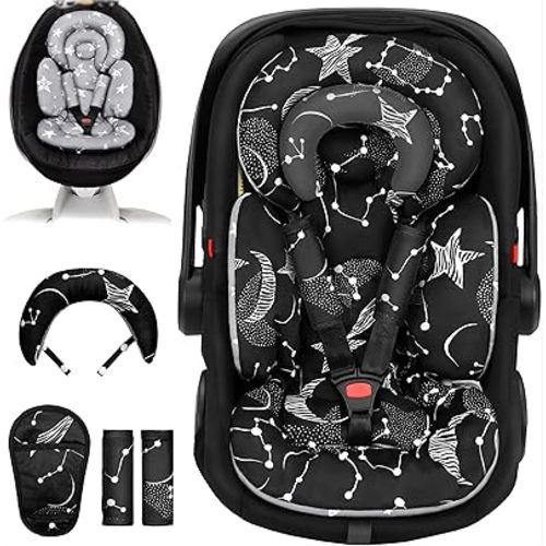 Infant Car Seat Insert with Extra Cushion for Preemie to Infants, Reversible Newborn Carseat Insert Head Support, Fits for Stroller, Baby Swing, Rocker, Bassinets, Pushchair (Black Star)