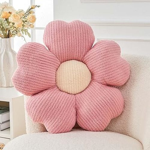 Flower Throw Pillow, Cute Flower Shaped Pillow Decorative Throw Pillow for Bed Couch, Soft Daisy Pillows Floor Seating Cushion Cushions (14.9 Inch Pink)