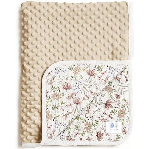 lulumoon Baby Blanket for Girls Floral: Soft Double Layer Minky Dot Backing - Warm Travel Stroller Blanket for Newborns 30"x40"(Floral)