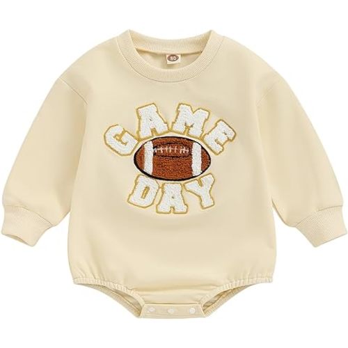 Newborn Football Outfit Baby Boy Girl Embroidery Bubble Romper Long Sleeve Jumpsuit Cute Infant Fall Winter Clothes