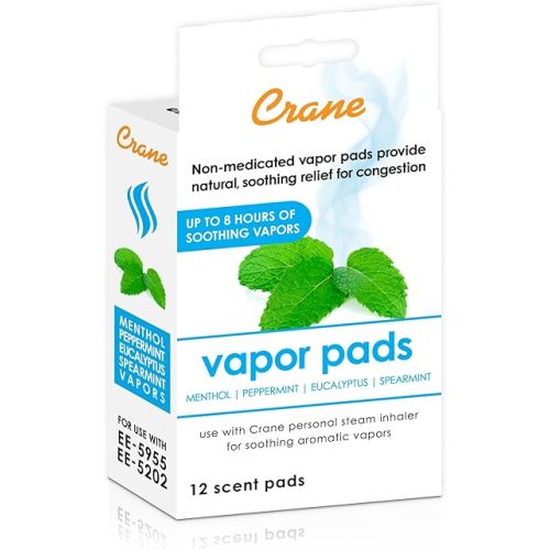 Crane Menthol-Eucalyptus Universal Vapor Pads, 12 Pack, for use Droplets, Corded Inhaler, Warm Mist humidifier