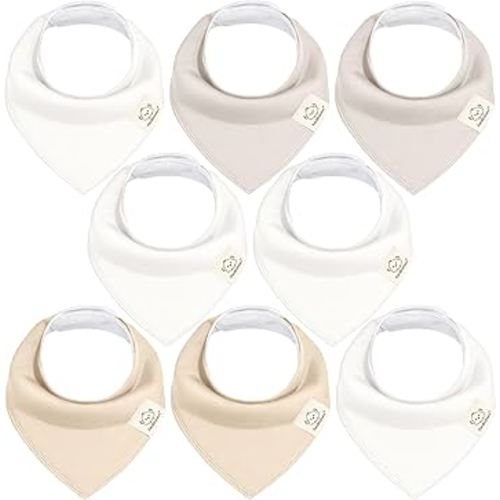 KeaBabies 8-Pack Organic Baby Bandana Bibs Super Absorbent Triangle Baby Bibs for Drooling and Teething Infant, 100% Cotton Extra Soft for Newborn, Infant 0-36 Months (Pure)
