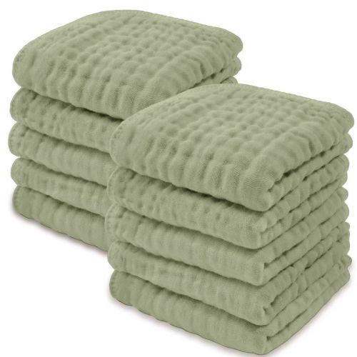 Baby Washcloths Muslin Cotton, Large 10”x10” By Comfy Cubs