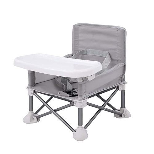 PandaEar Portable Baby Seat Travel| Compact Fold with Straps for Indoor/Outdoor Use| Great for Camping, Beach, Lawn |Toddlers, Kids, Boys, Girls (Grey) - without Placemat