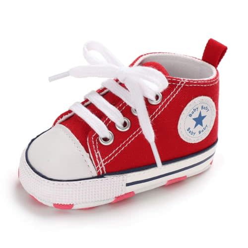 Meckior Baby Girls Boys Canvas Sneakers Soft Sole High-Top Ankle Infant First Walkers Crib Shoes