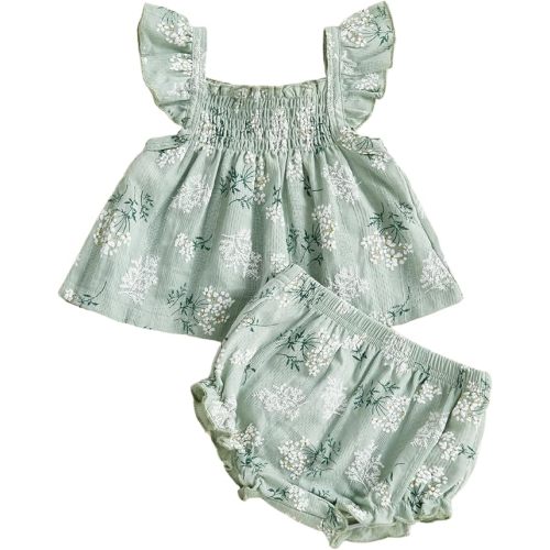 Mubineo Baby Girl Summer Clothes Cute Ruffle Tops Dress Shorts Outfits Set Infant Toddler Shrit Bloomers Princess Outfit
